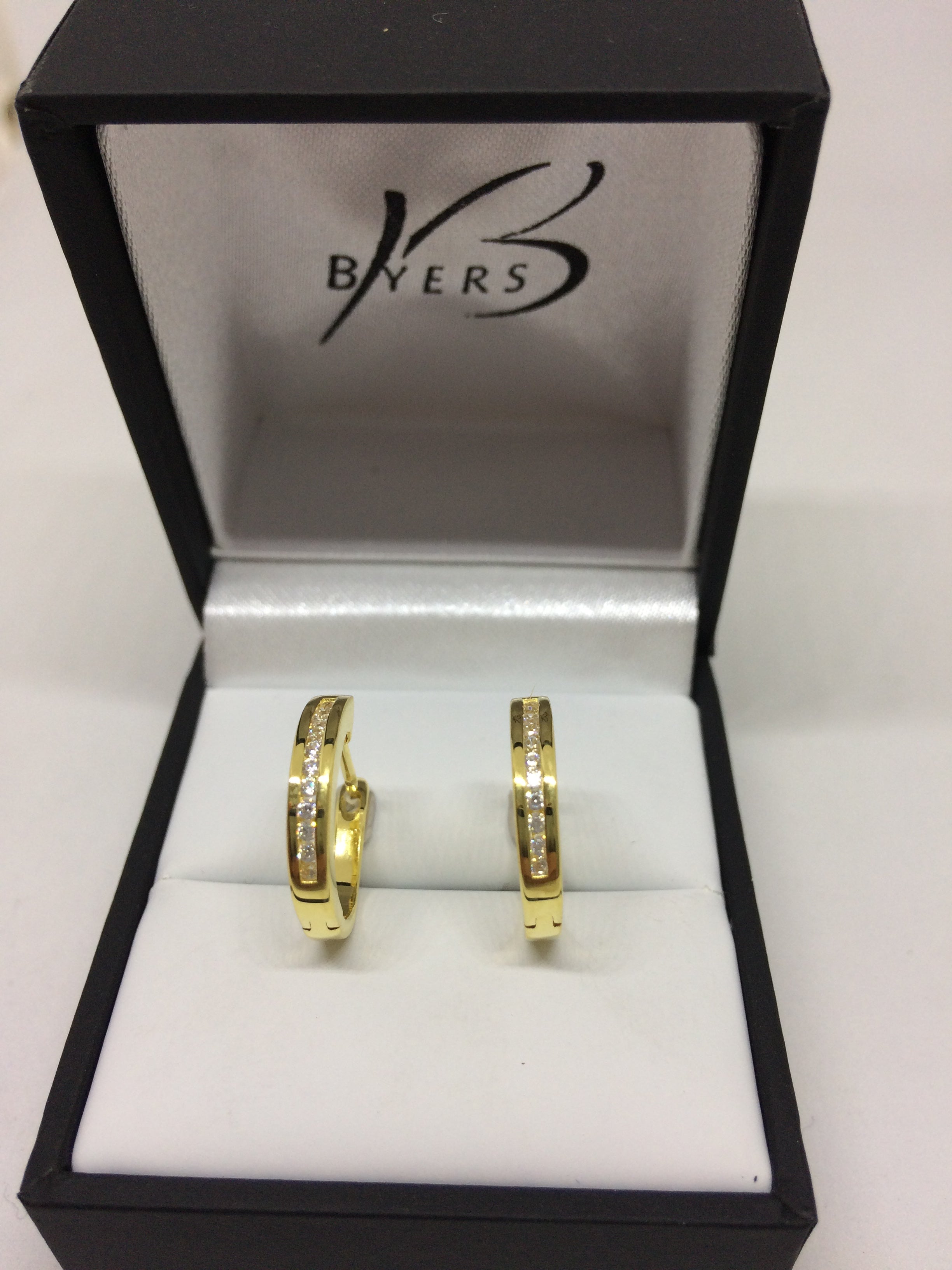 9ct Yellow Gold on Sterling Silver Cubic Zirconia Hoop Earrings #
