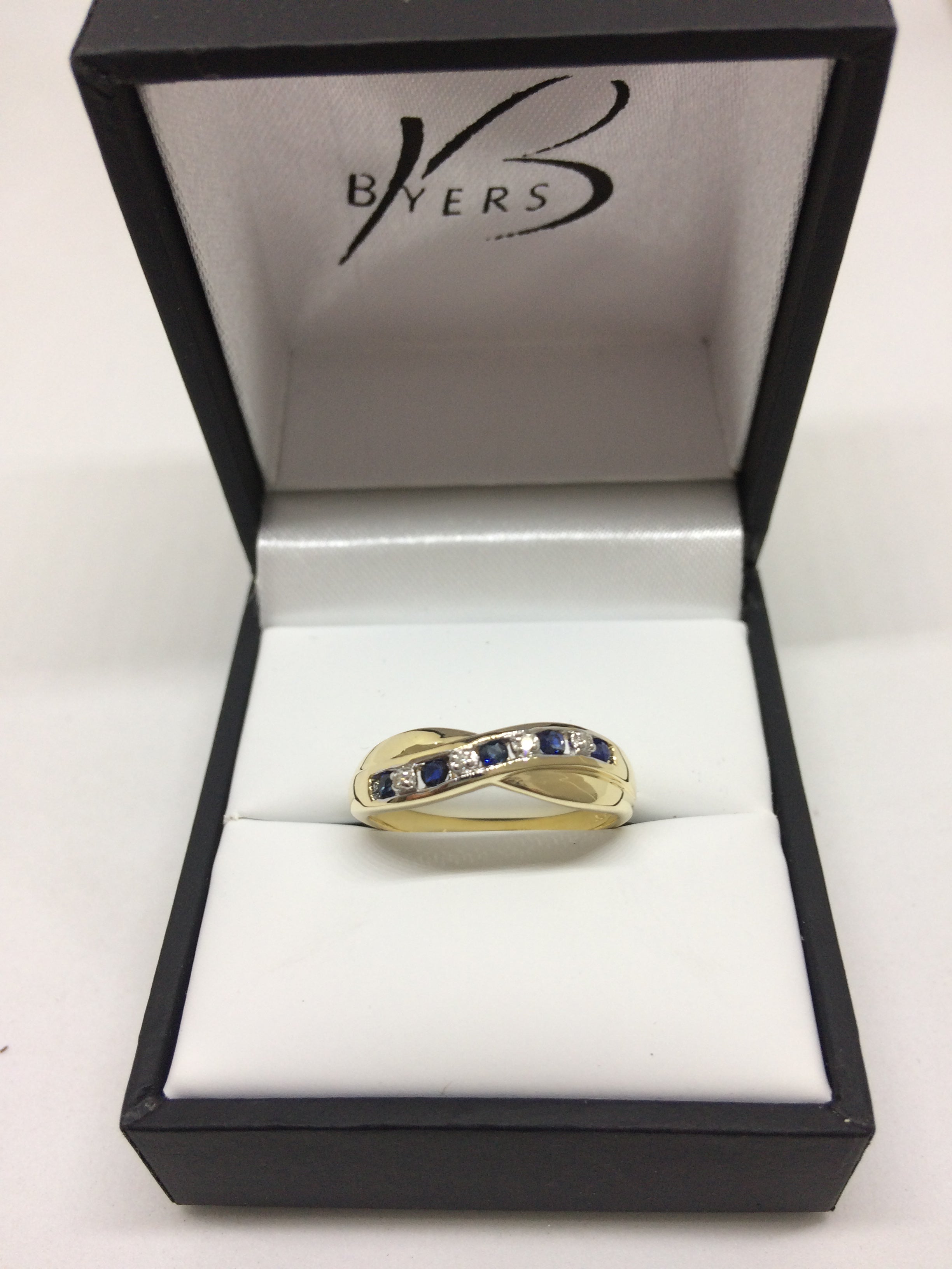 9ct Yellow Gold Sapphire and Diamond Crossover Style Dress Ring #1048