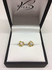 9ct Yellow Gold 3-Fold CZ Knot Stud Earrings #24057