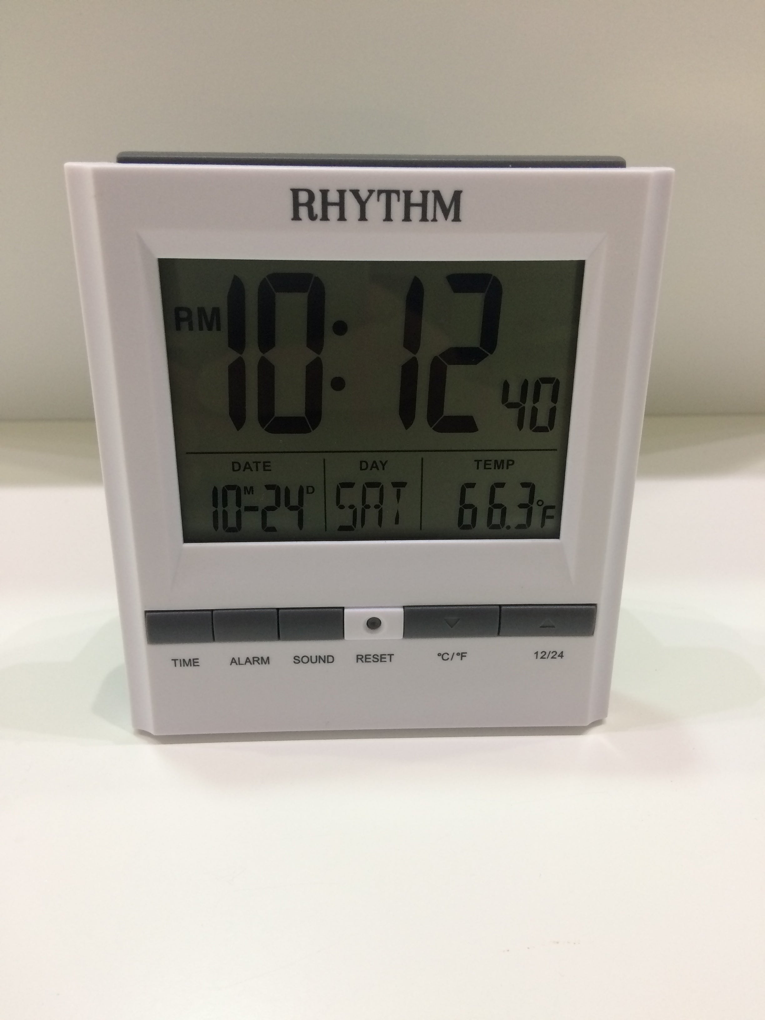 Rhythm Digital Alarm Clock Auto Light month date day temperature