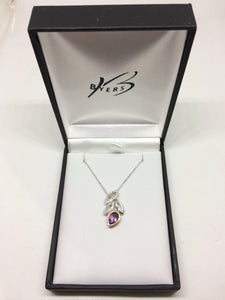 9ct White Gold and Rose Gold Diamond and Amethyst Pendant and Chain #15534