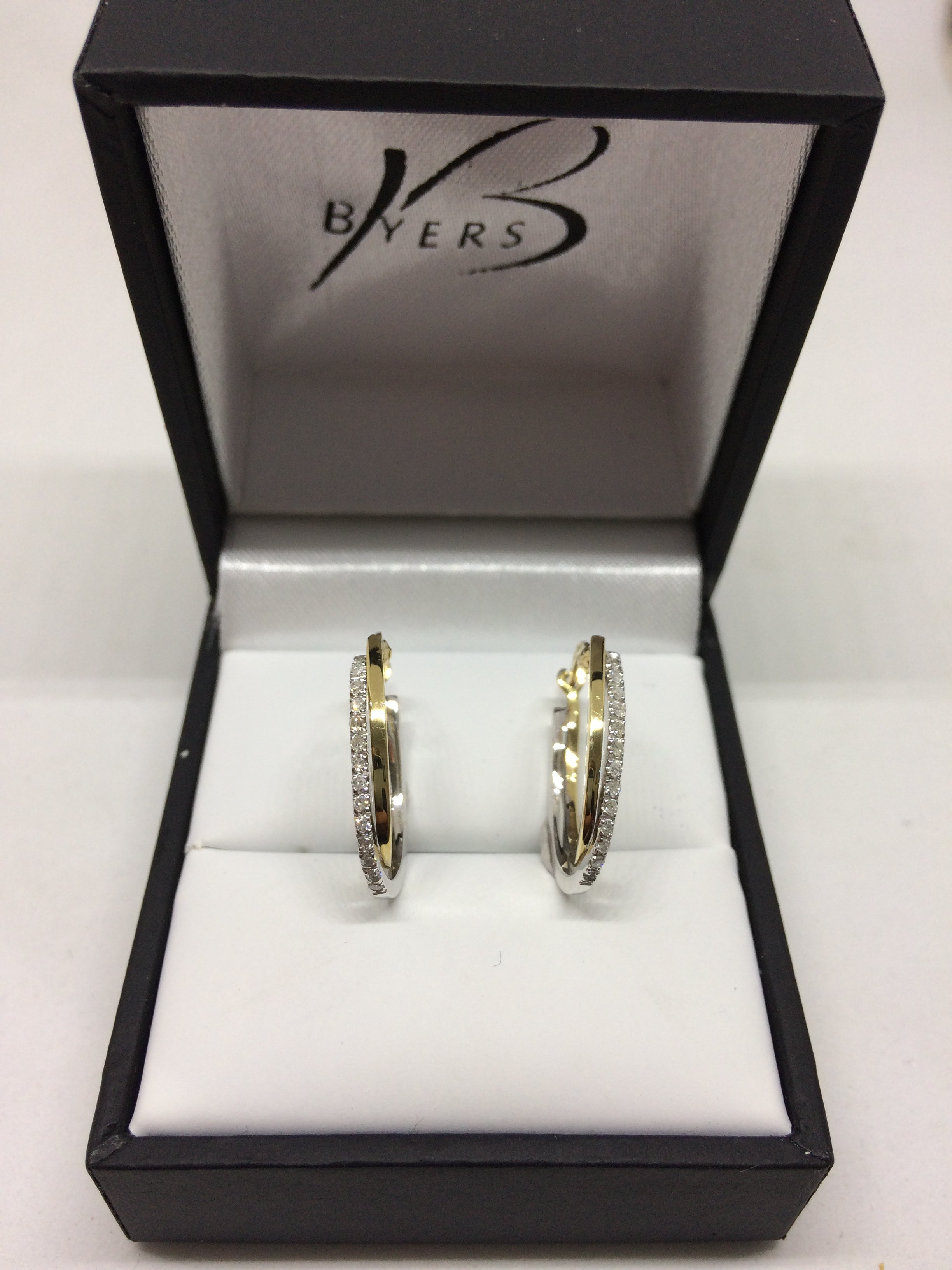 9ct Yellow Gold Diamond Hoop Earrings #