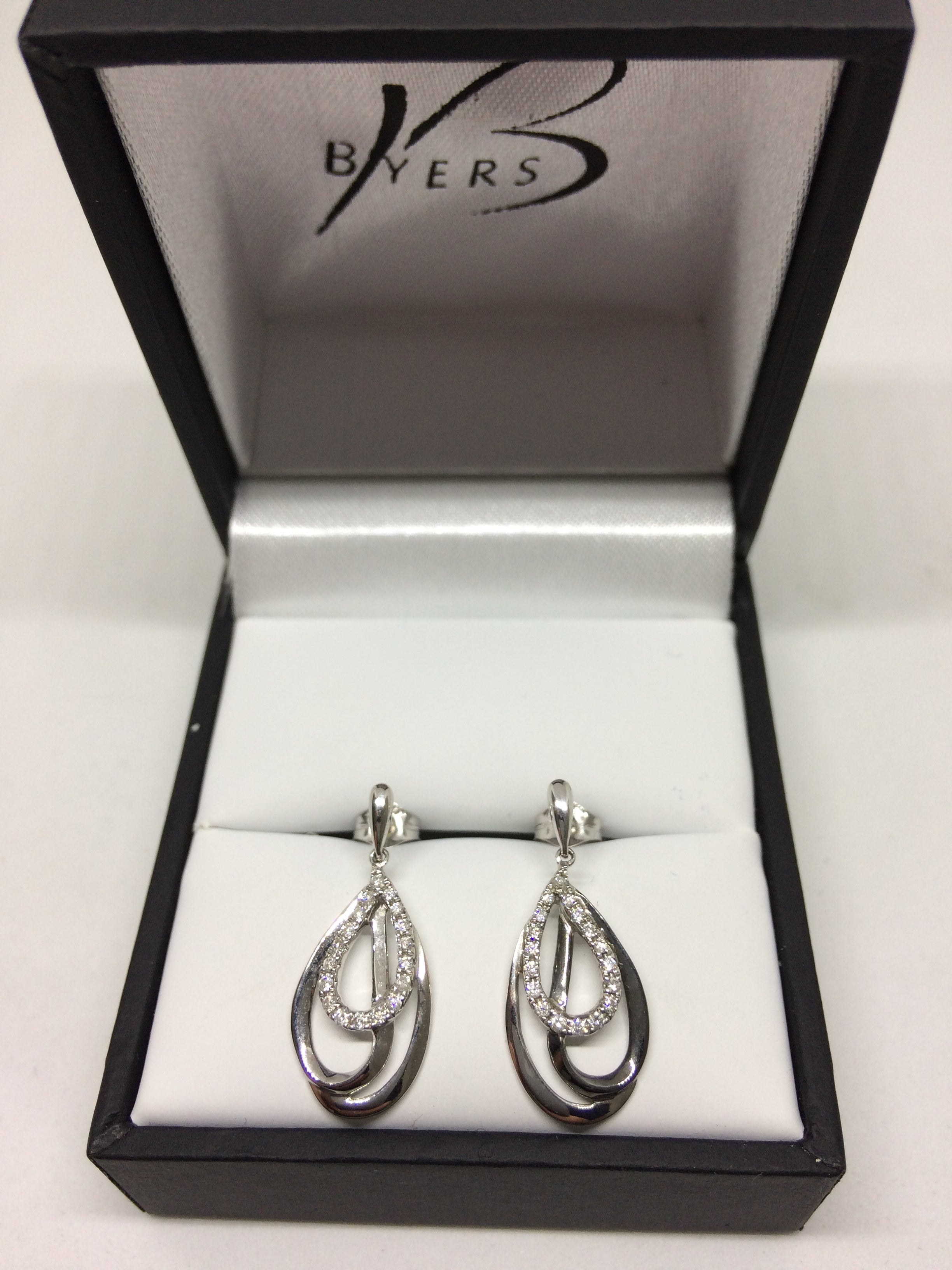 9ct White Gold Diamond Set Drop Style Earring  #14393