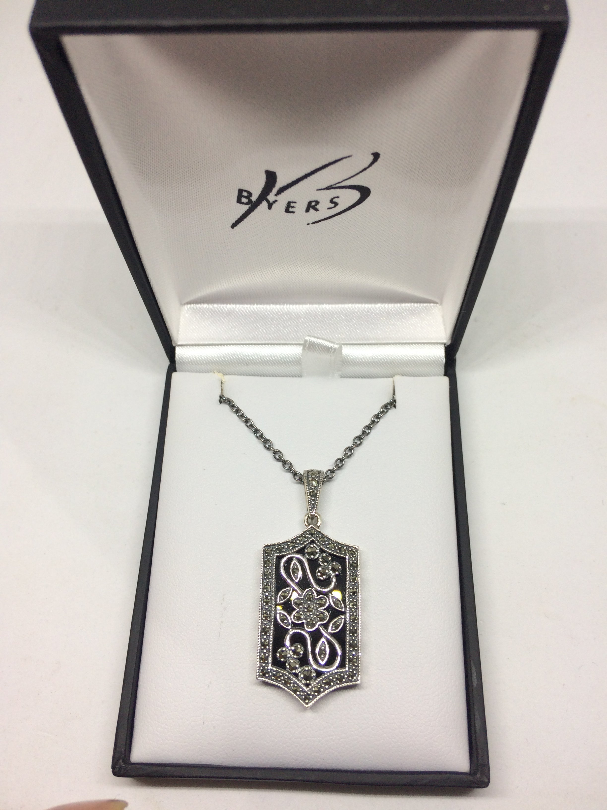 Sterling Silver Onyx and Marcasite Pendant # 24366