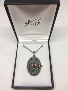 Sterling Silver Garnet and Marcasite Locket Pendant #