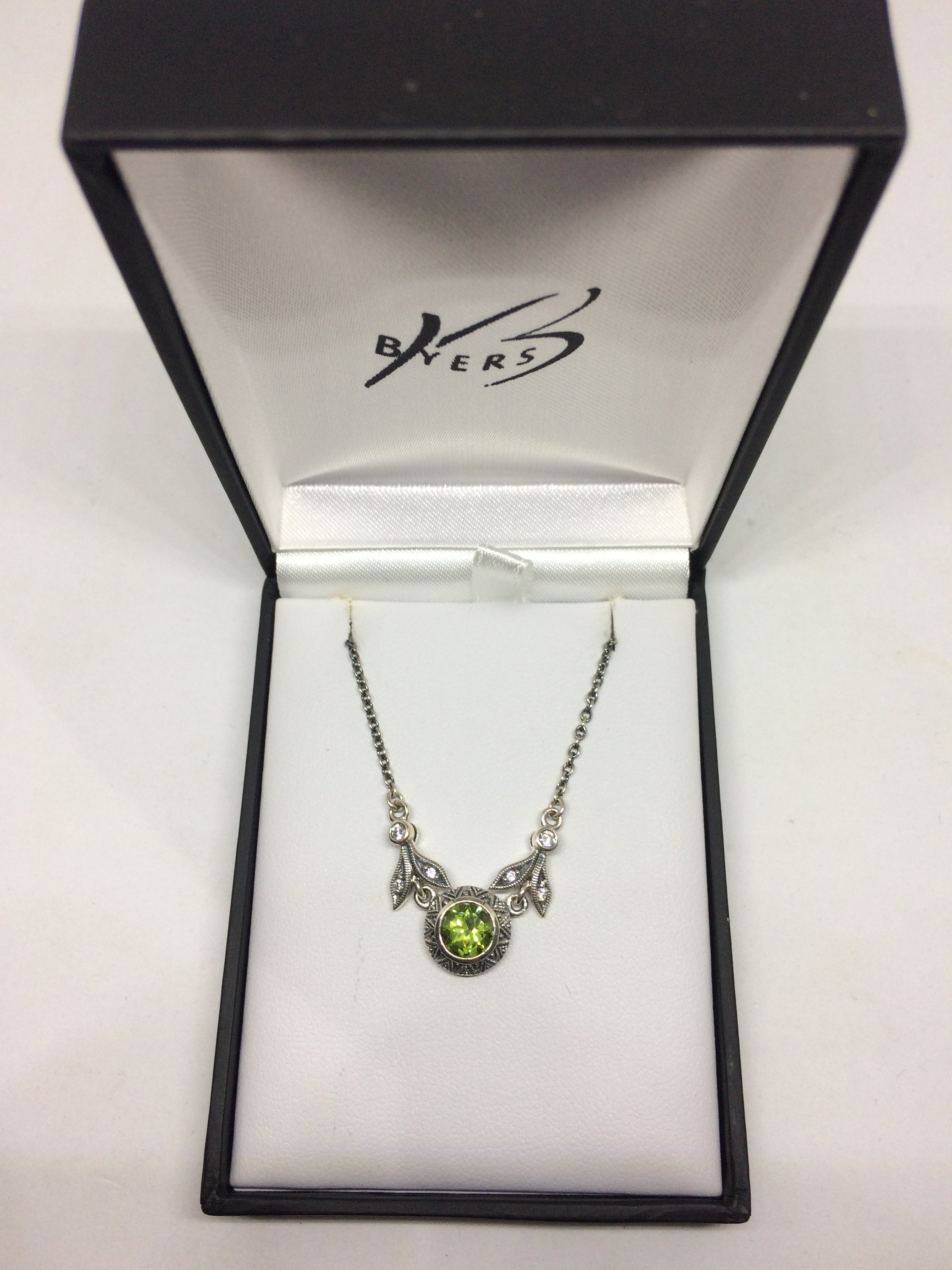 Sterling Silver Peridot and Marcasite Pendant #20938