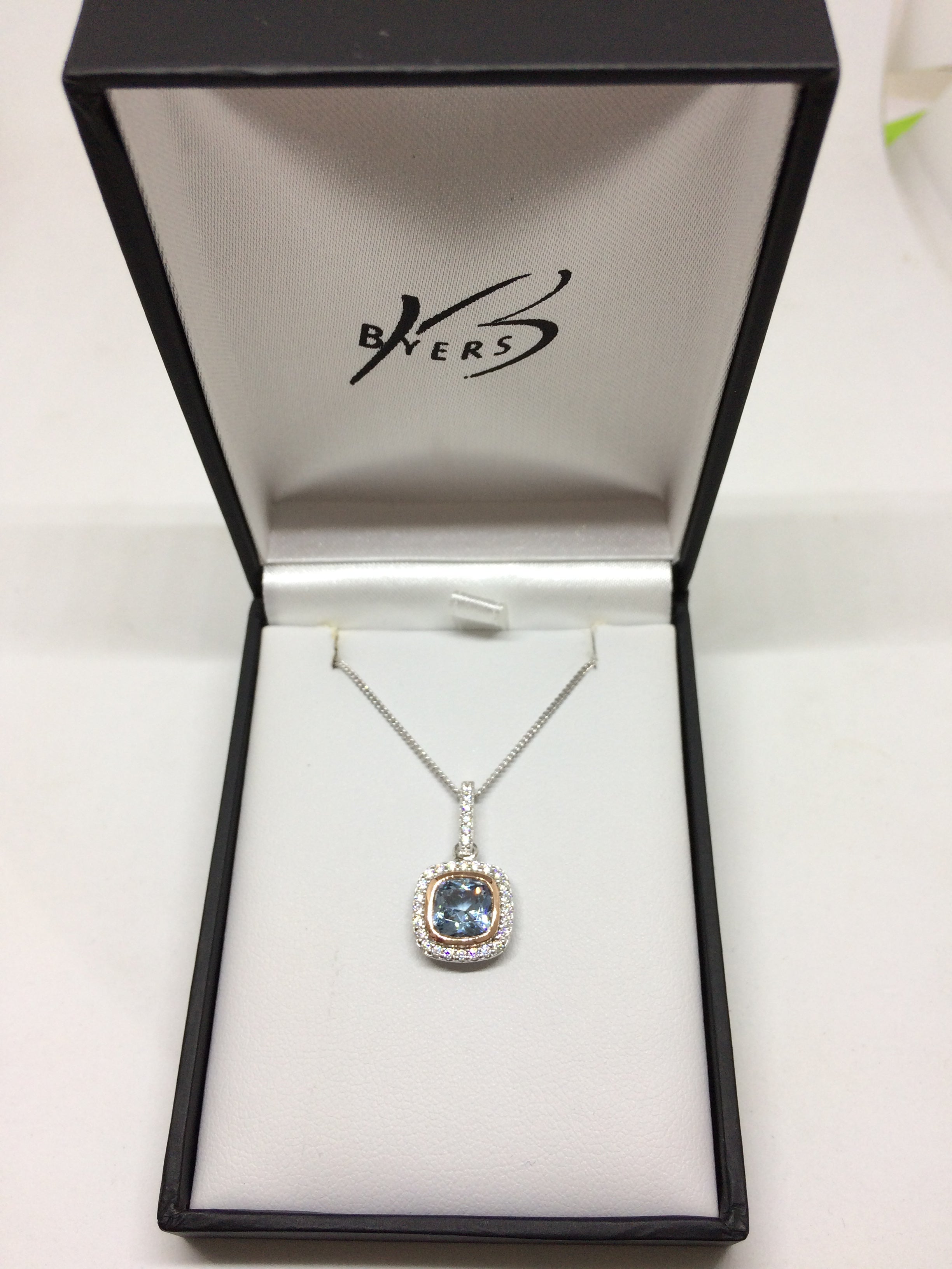 Sterling Silver Rose Gold Bezel CZ Halo Drop Pendant #