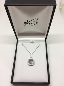 Sterling Silver Rose Gold Bezel CZ Halo Drop Pendant #