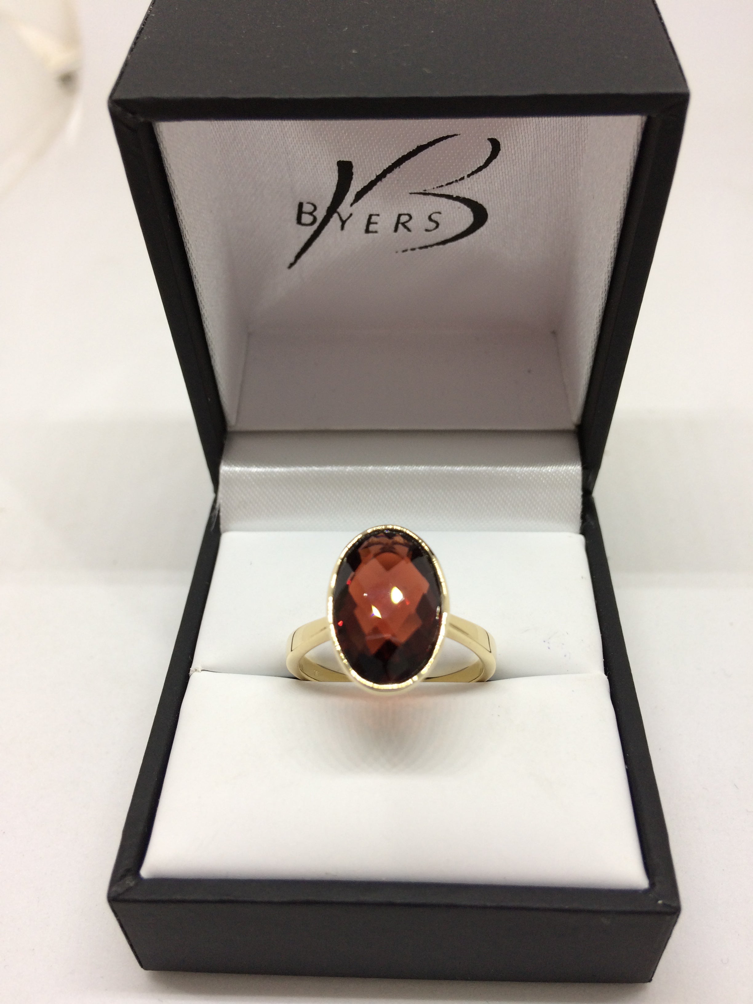 9ct Yellow Gold Oval Garnet Dress Ring Rubover Setting #21802