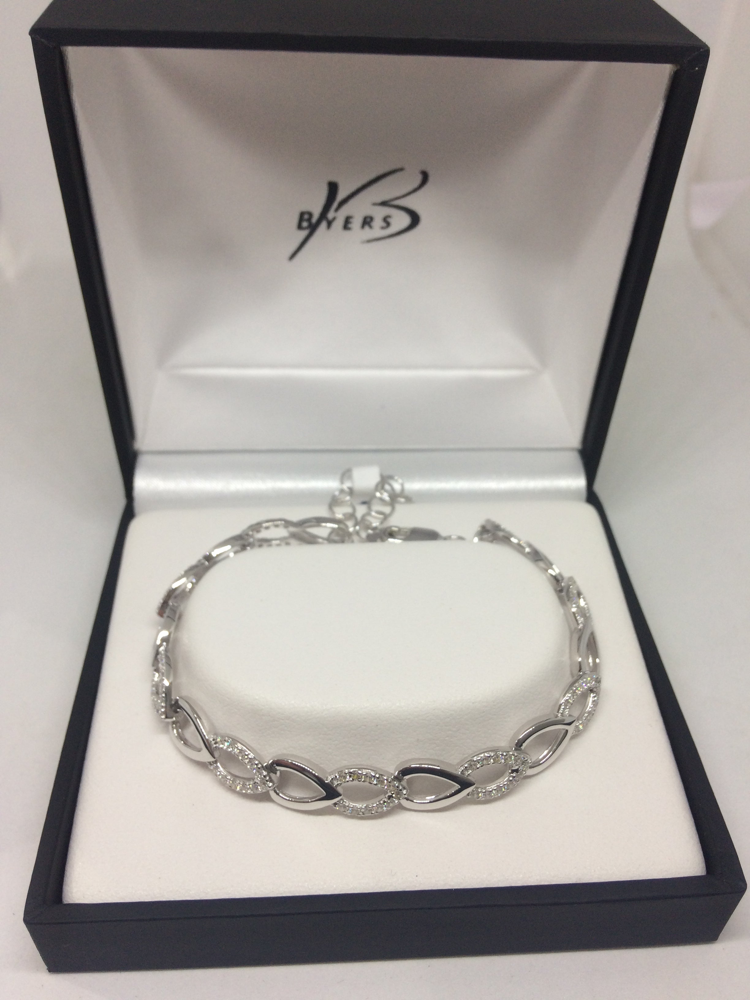 Ellani Sterling Silver Cubic Zirconia Linked Open Tear Bracelet #22635