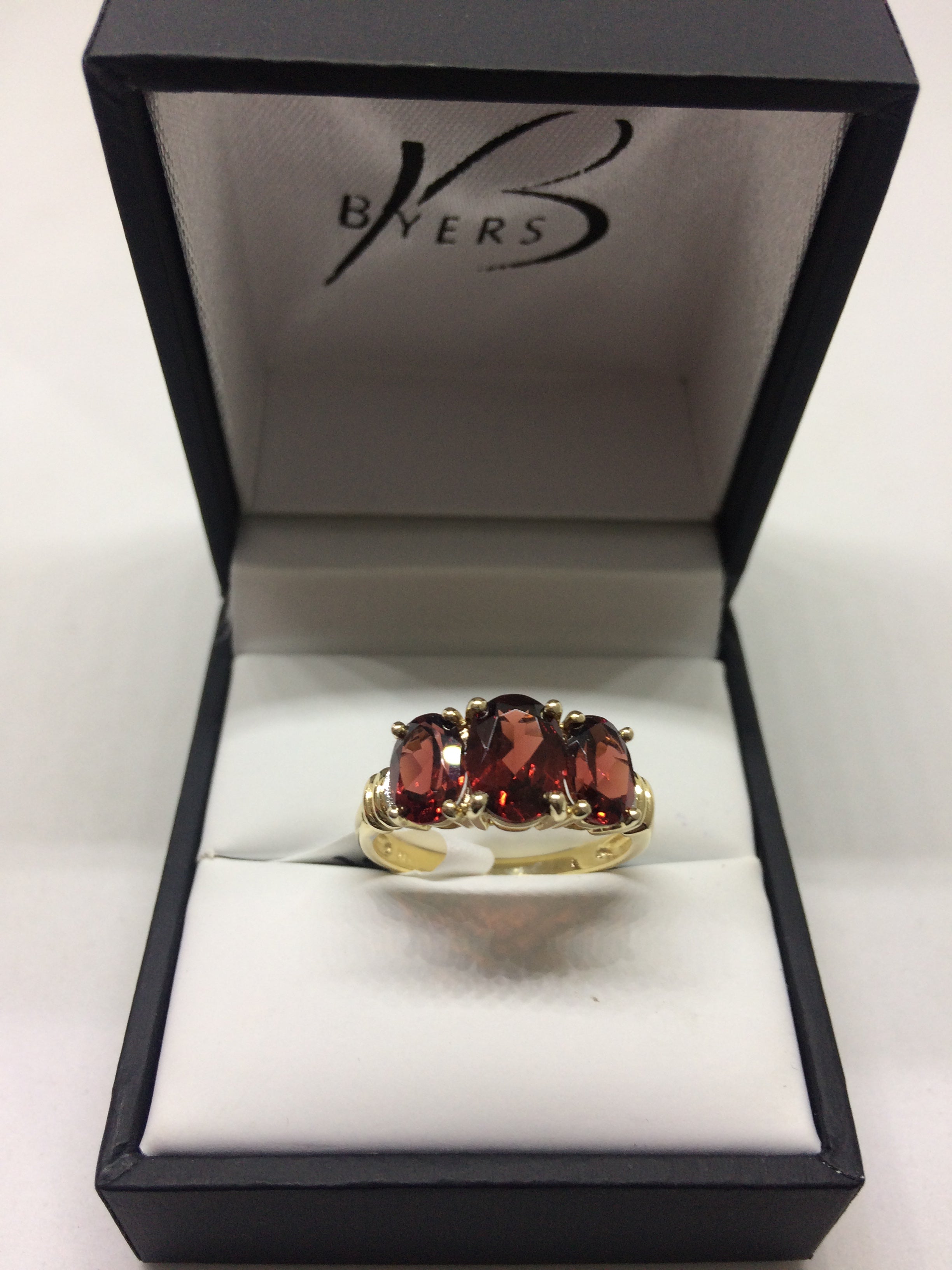 9ct Yellow Gold 3-Stone Garnet & Diamond Ring #22020