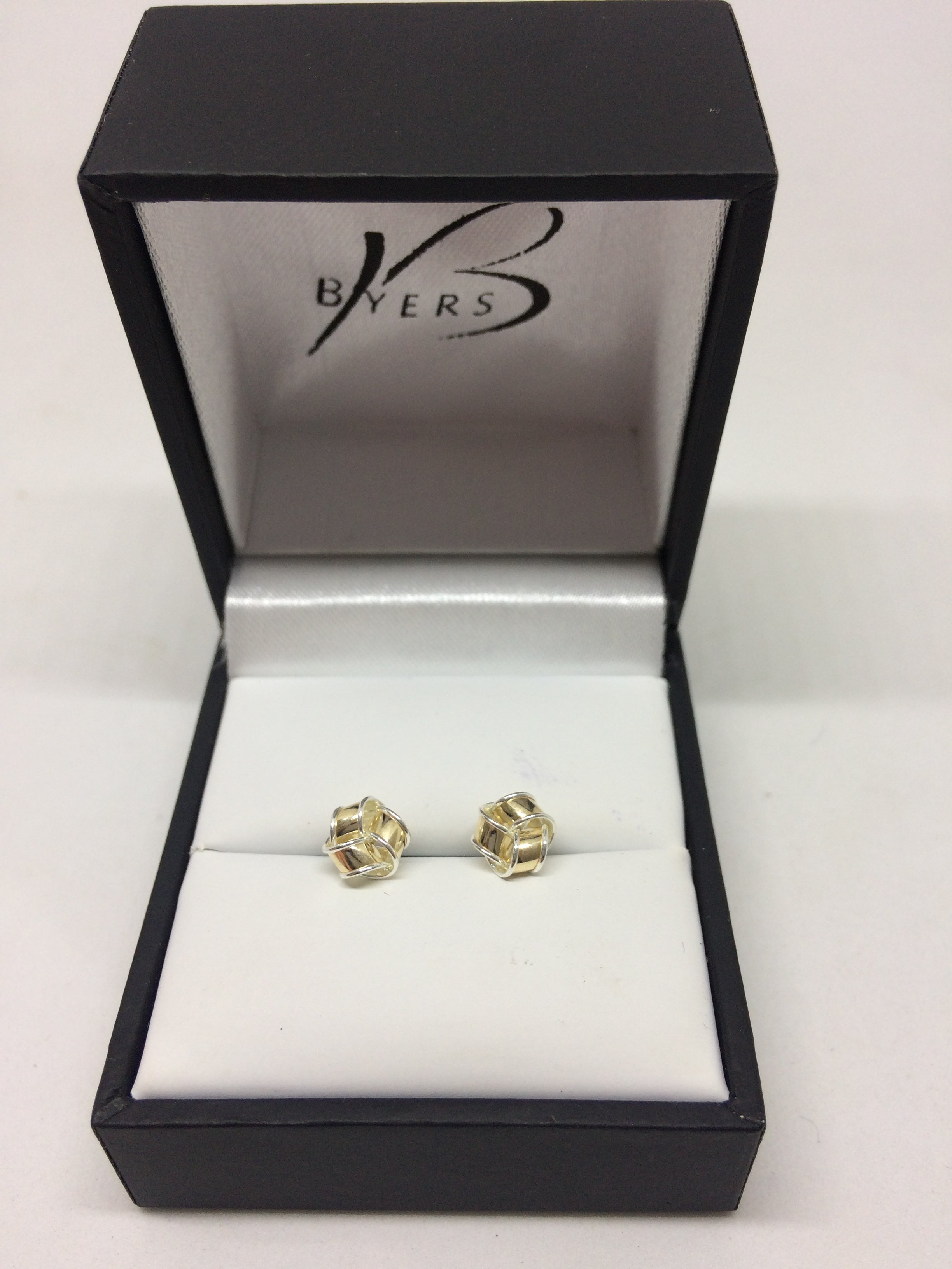 9ct Yellow Gold & Sterling Edged Knot Stud Earrings #