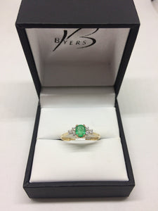 9ct Yellow Gold Emerald & Diamond Ring #22048