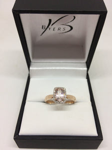 9ct Rose Gold Diamond Pink Morganite Ring #
