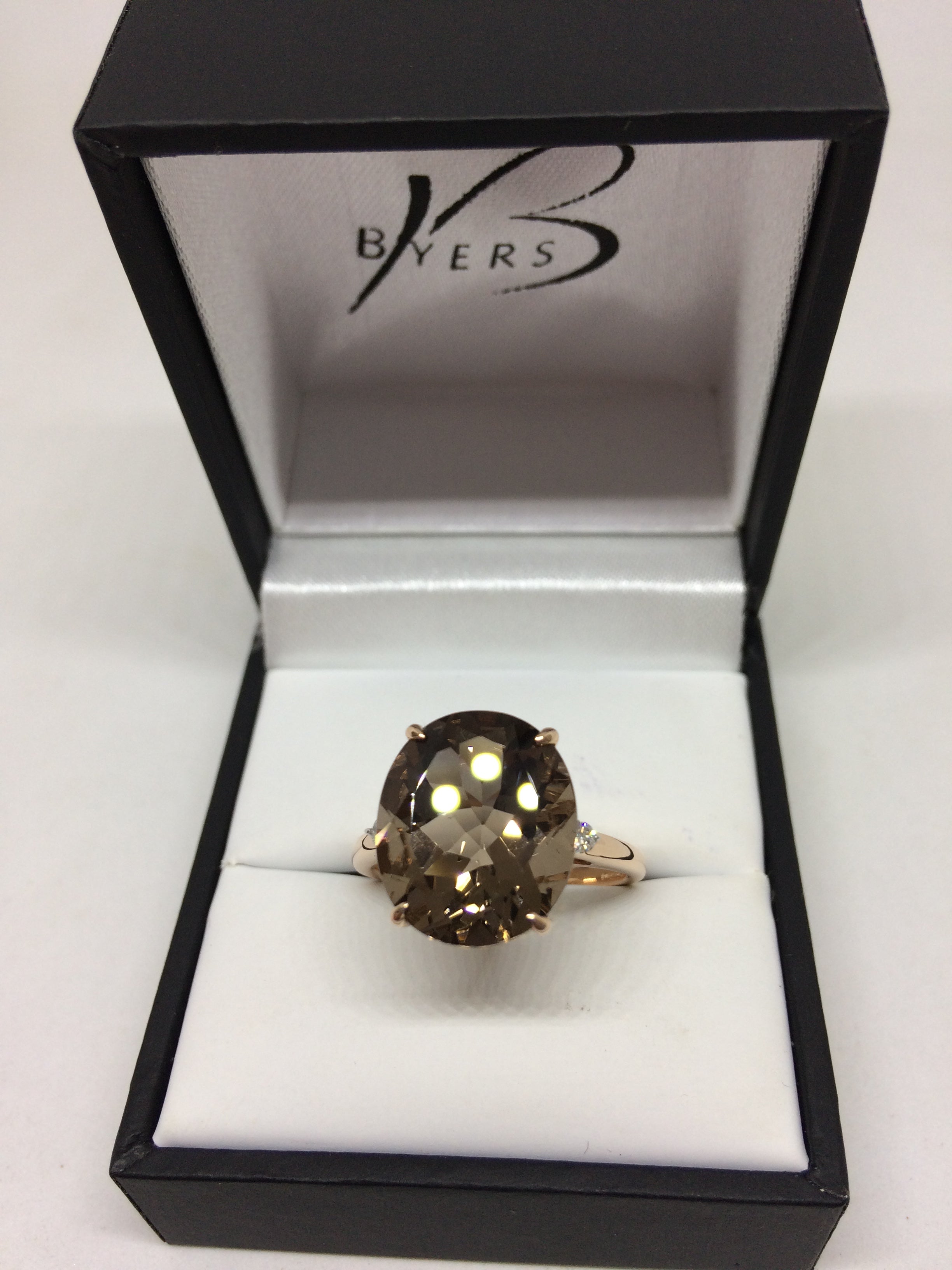9ct Rose Gold Diamond & Smoky Quartz Ring #
