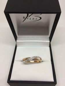 9ct Diamond White/Rose Cross Over Ring #