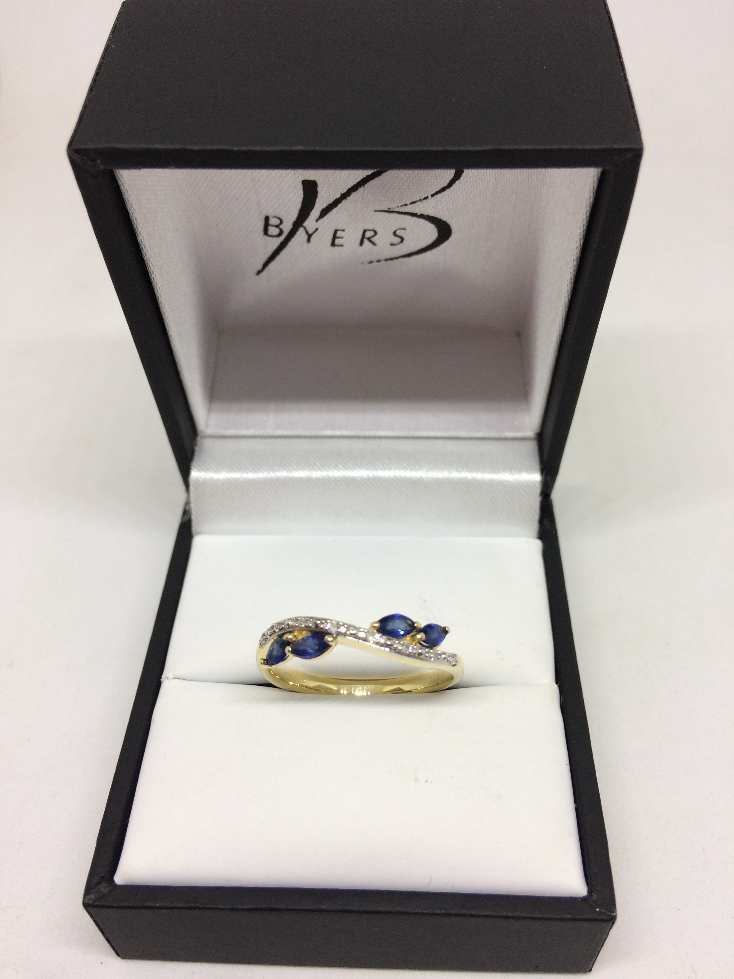 9ct Yellow Gold Diamond Blue Sapphire Ring #22958