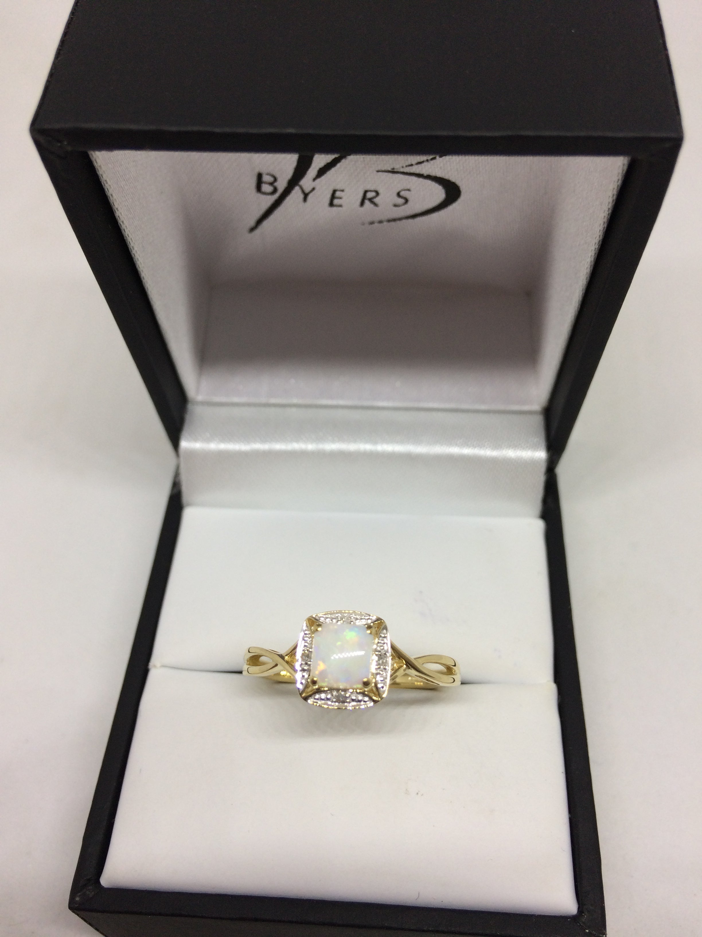 9ct Diamond & White Opal Ring #22058