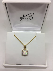 9ct Yellow Gold Diamond & White Opal Pendant #