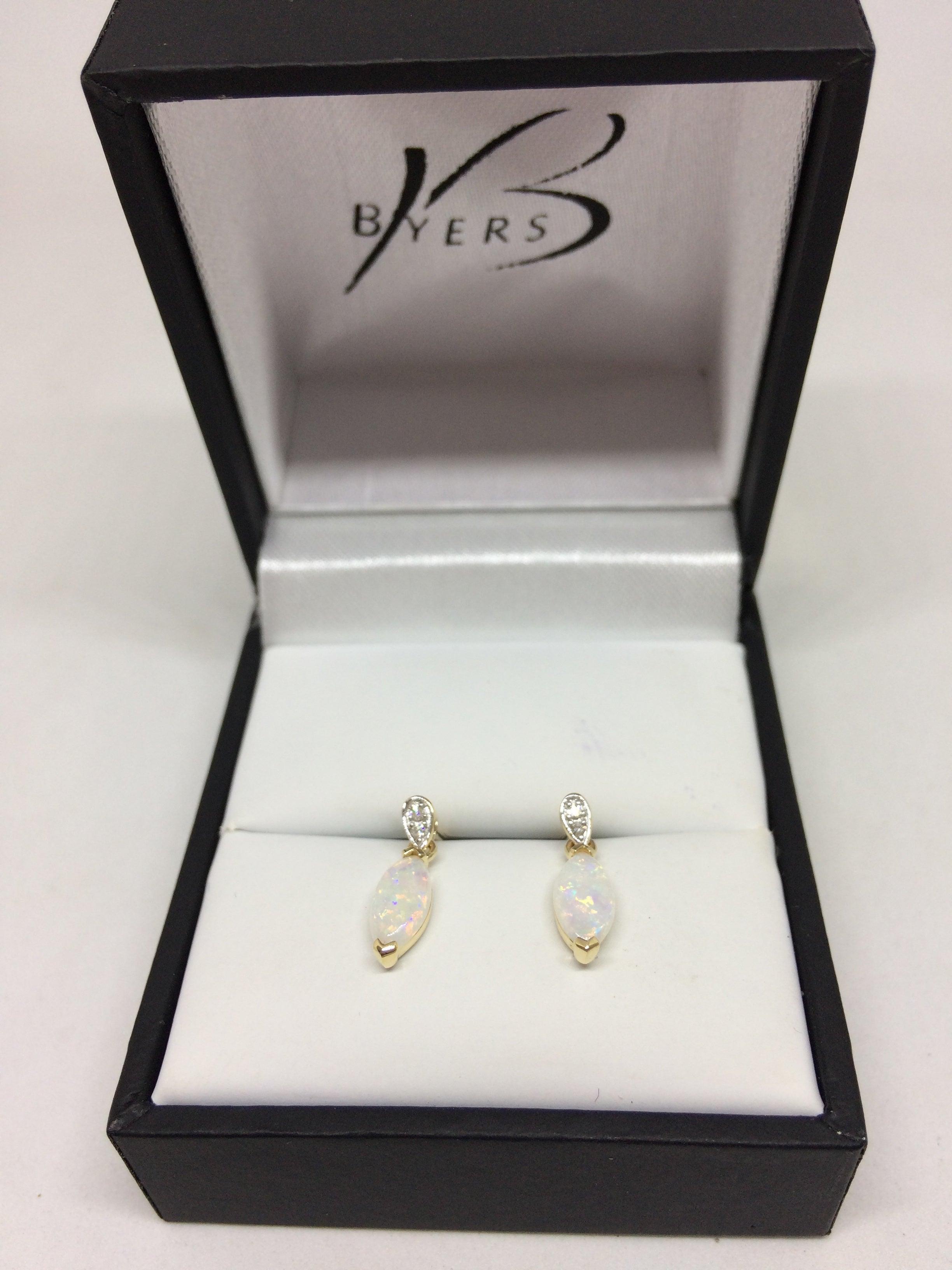 9ct Yellow Diamond & Opal Marquise Drop Earrings #22064