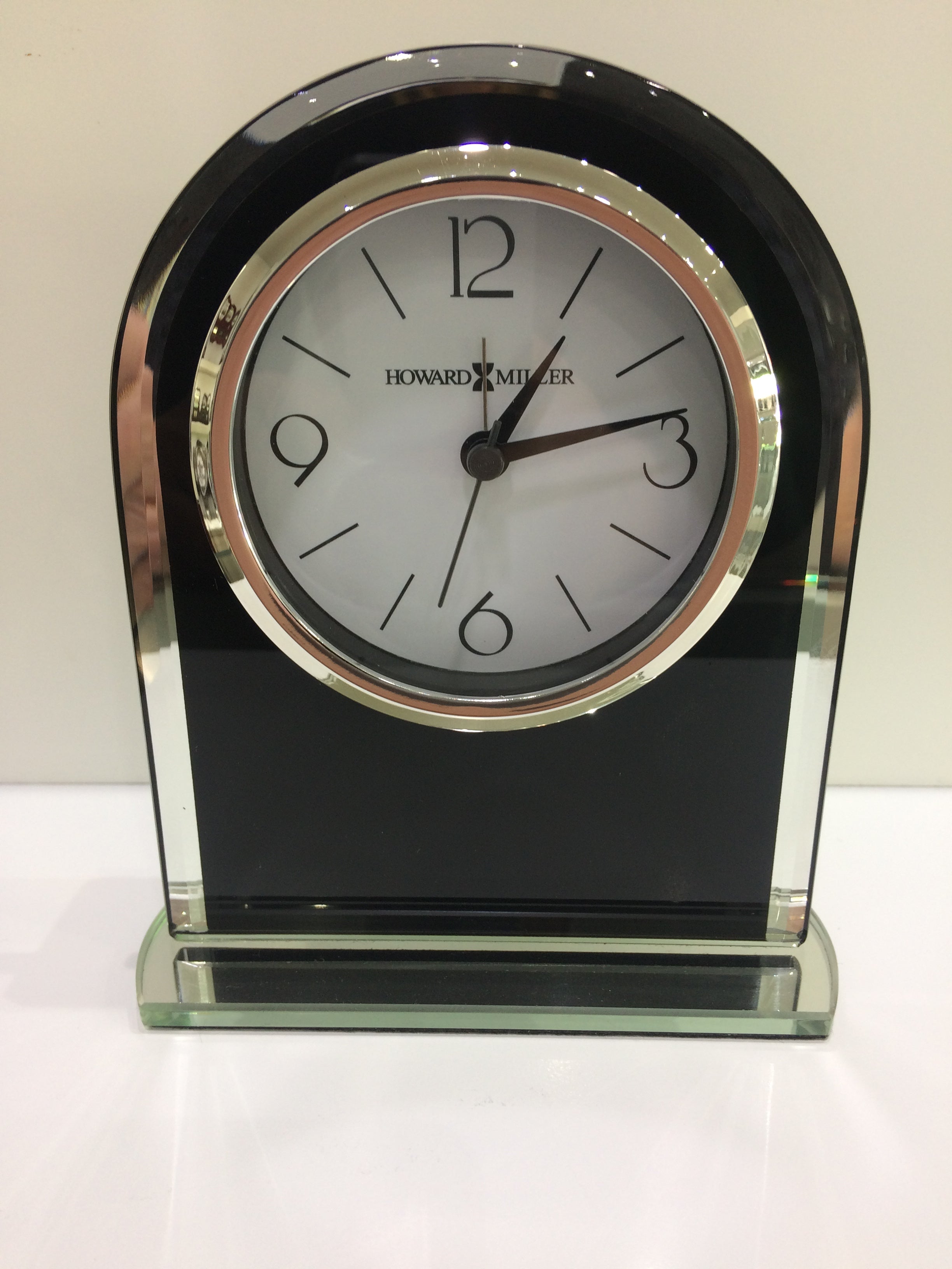 Howard Miller Mantle Clock Black & Silver Glass #21658
