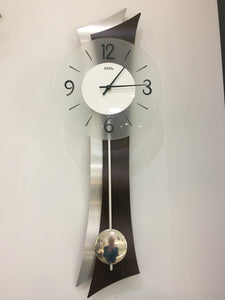 AMS Walnut /Aluminum/Glass with Pendulum 70cm Designer Wall Clock #