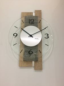 AMS Sonoma Wood/Slate and Glass Designer Wall Clock 40CM #22126