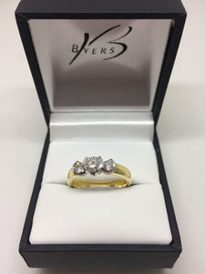 18ct Yellow Gold 3 Stone Half Rub Over Diamond Engagement Ring #