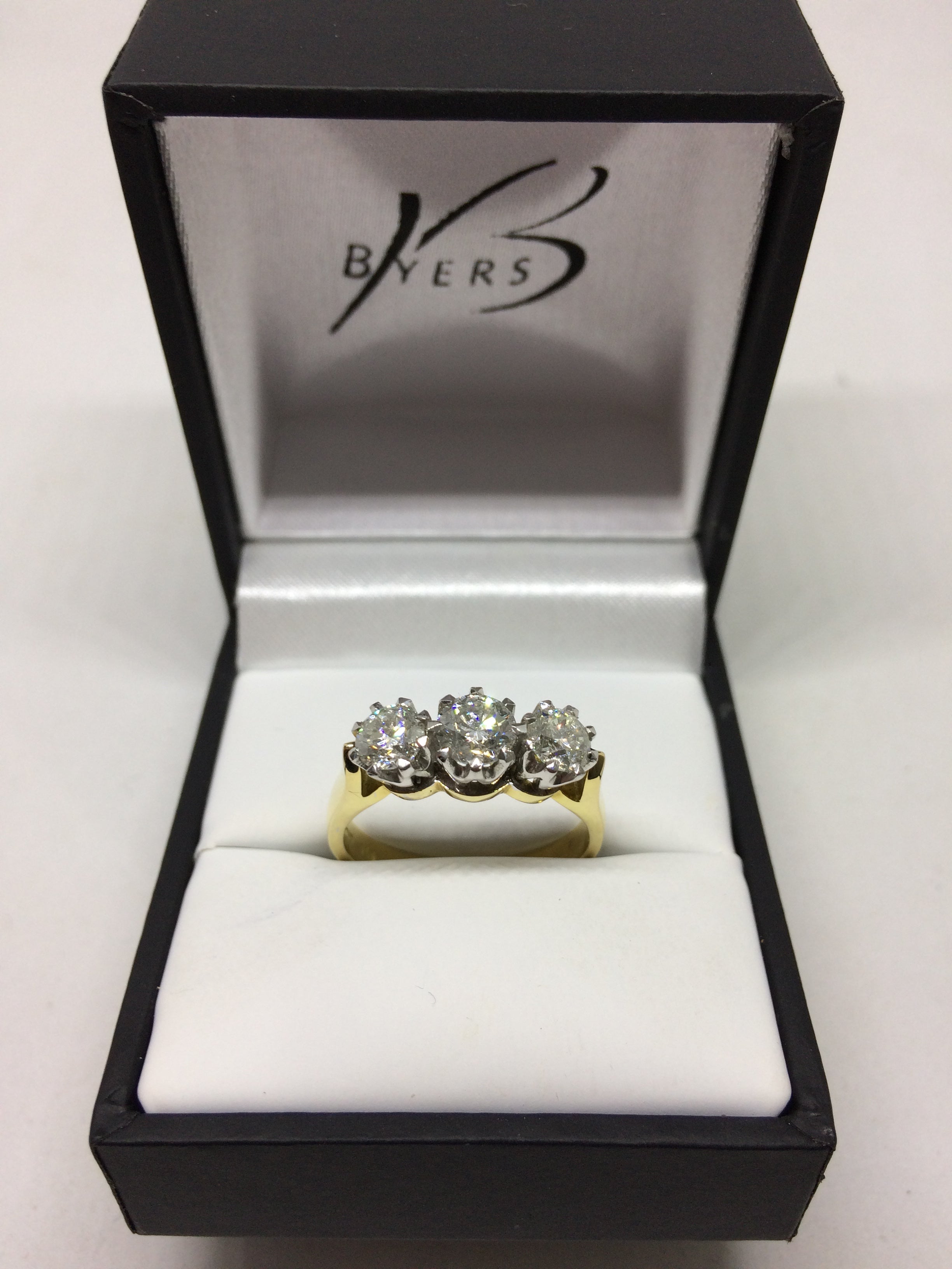 18ct Yellow Gold Diamond 3 Stone Claw Set Engagement Ring #
