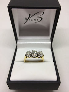 18ct Yellow Gold Diamond 3 Stone Claw Set Engagement Ring #