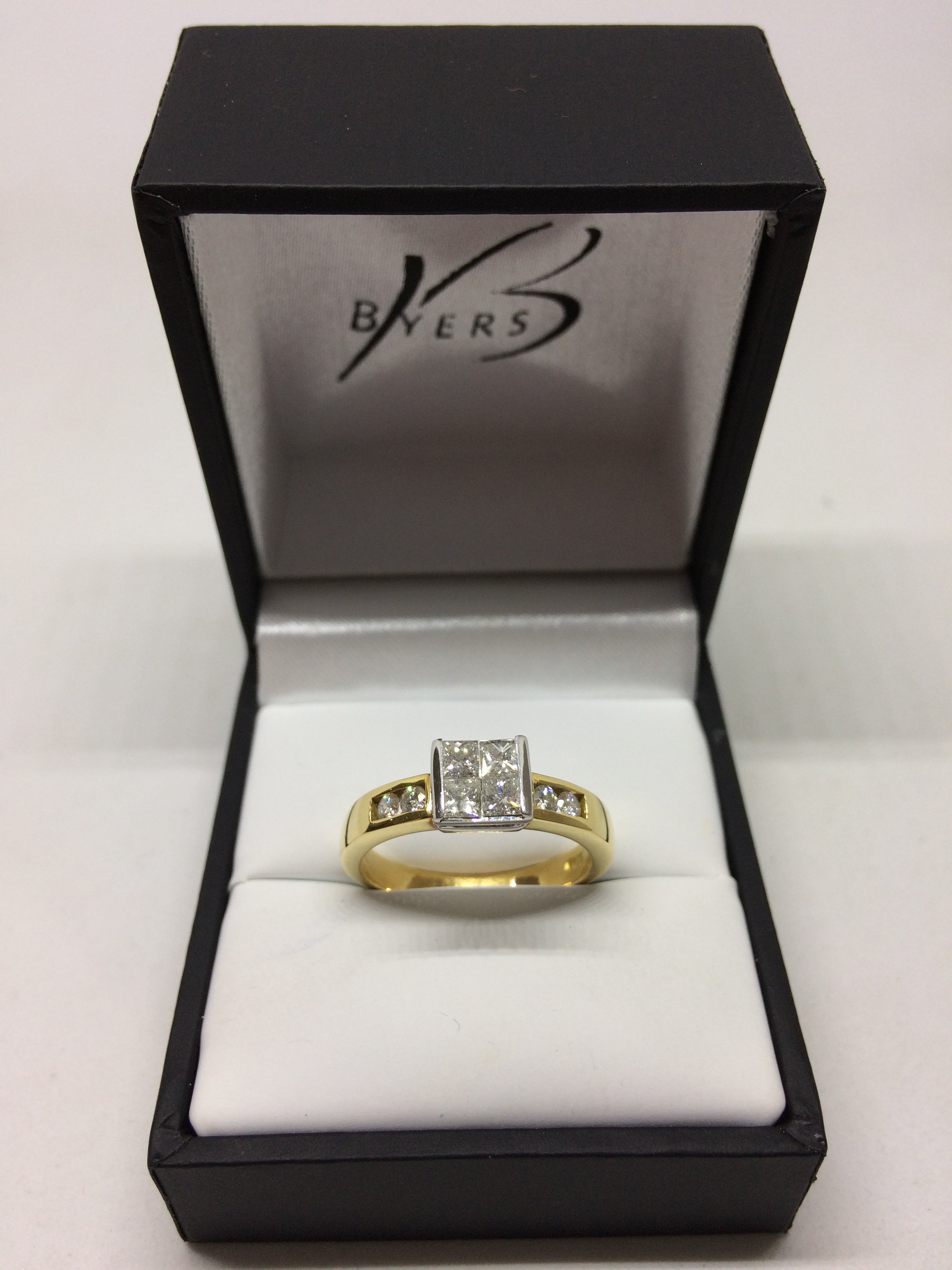 18ct Yellow Gold Invisible Set 4 Princess Cut Diamond Engagement Ring #12314