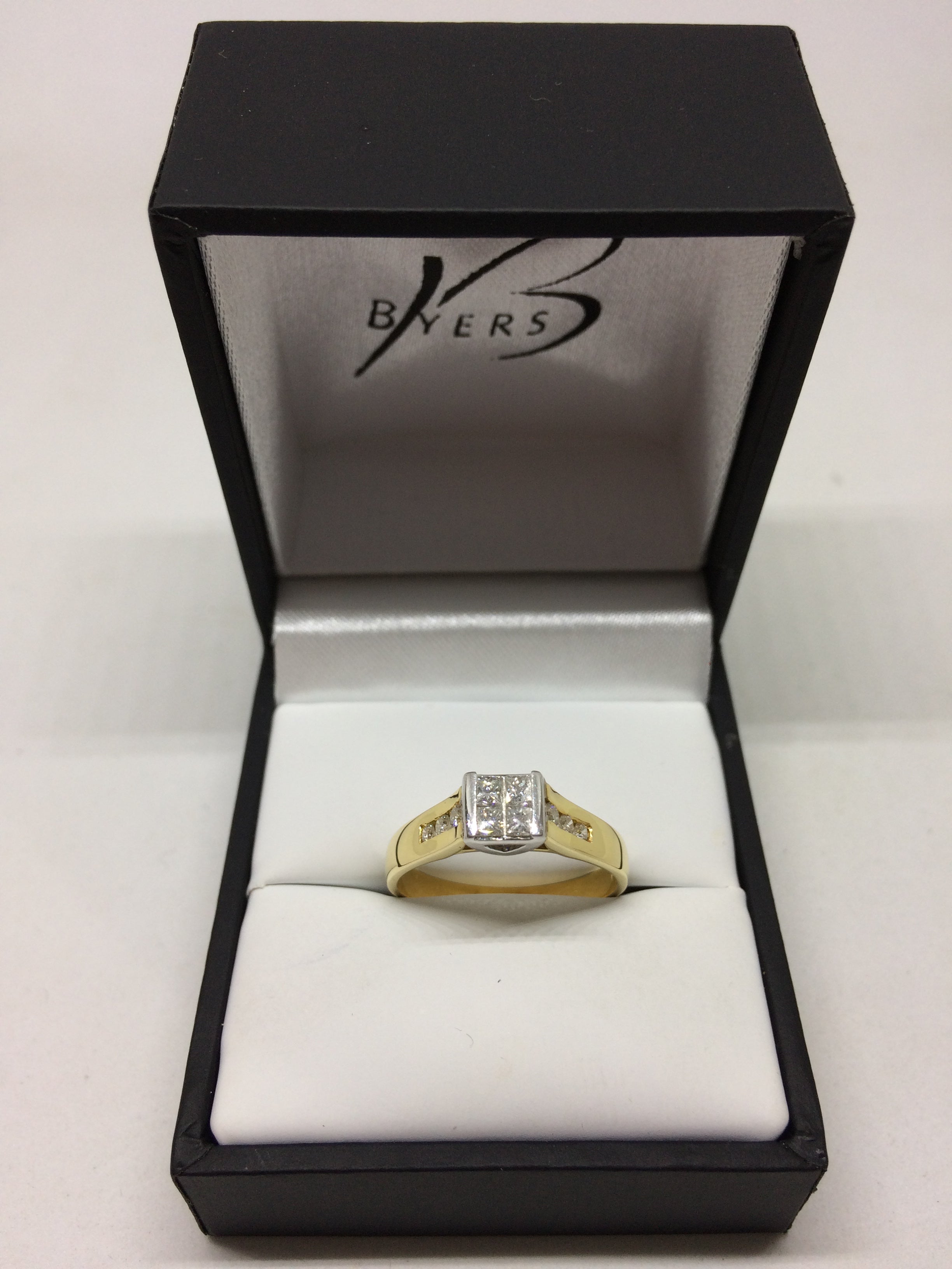 18ct Yellow Gold Invisible Set 4 Princess Cut Diamond Engagement Ring #11989