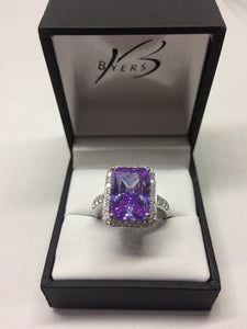 Sterling Silver CZ Light Purple Centre Stone Dress Ring #