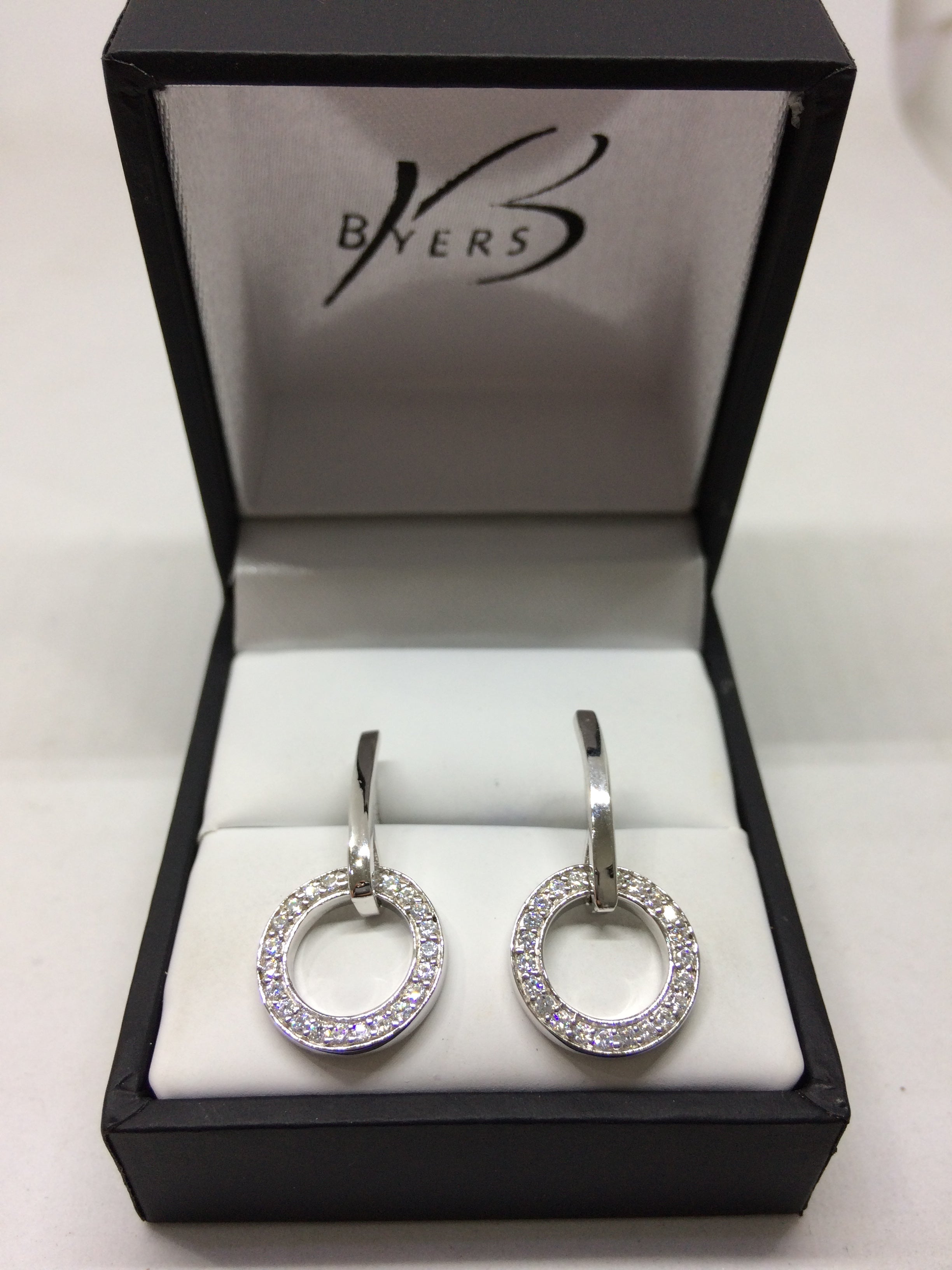 Sterling Silver Cubic Zirconia Circle Drop Earrings #