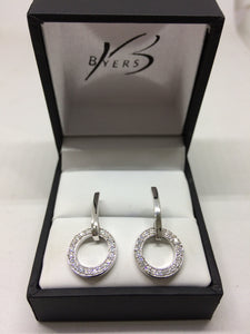 Sterling Silver Cubic Zirconia Circle Drop Earrings #
