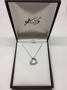 Sterling Silver Cubic Zirconia Open Heart on Angle Pendant #24345