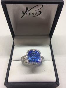 Sterling Silver Fancy Blue Cushion Cut CZ Ring #23325