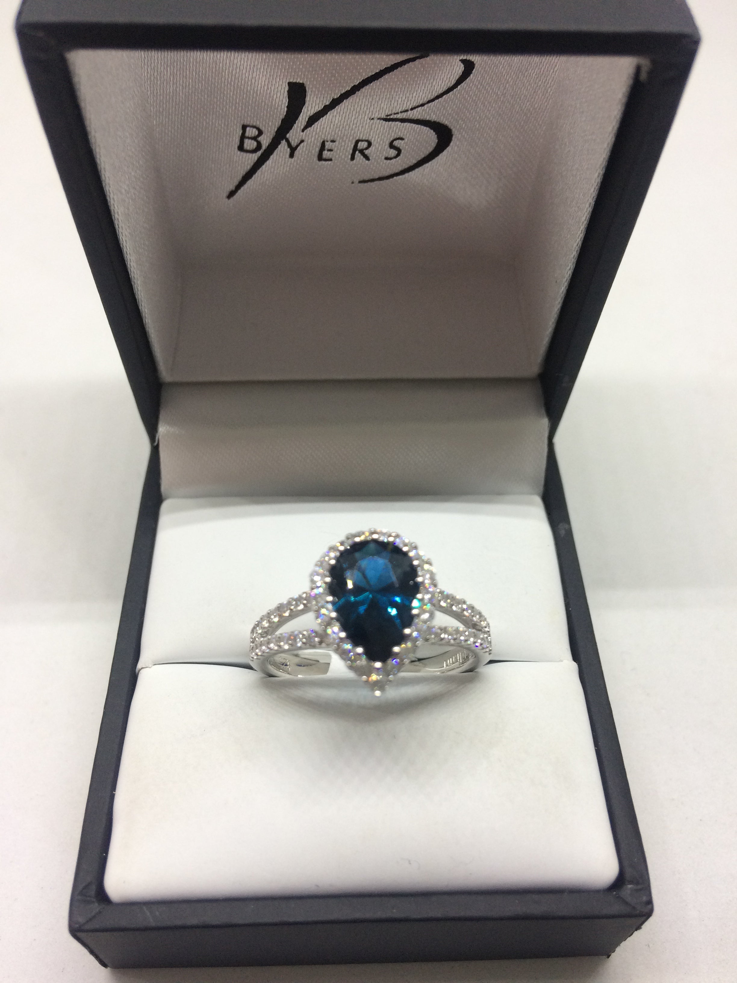 Sterling Silver London Blue Pear CZ Ring #23330