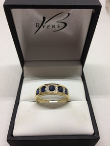9K Yellow Gold Sapphire & Diamond Band #24132