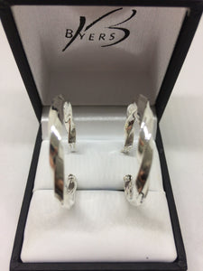 Sterling Silver Square Twist Creole Hoop #