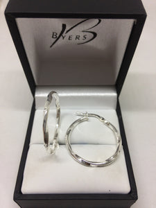 Sterling Silver 21 x 2mm Round Twist Hoop Earrings #