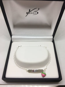 Sterling Silver Childs ID Bracelet with Enamel Strawberry #24298
