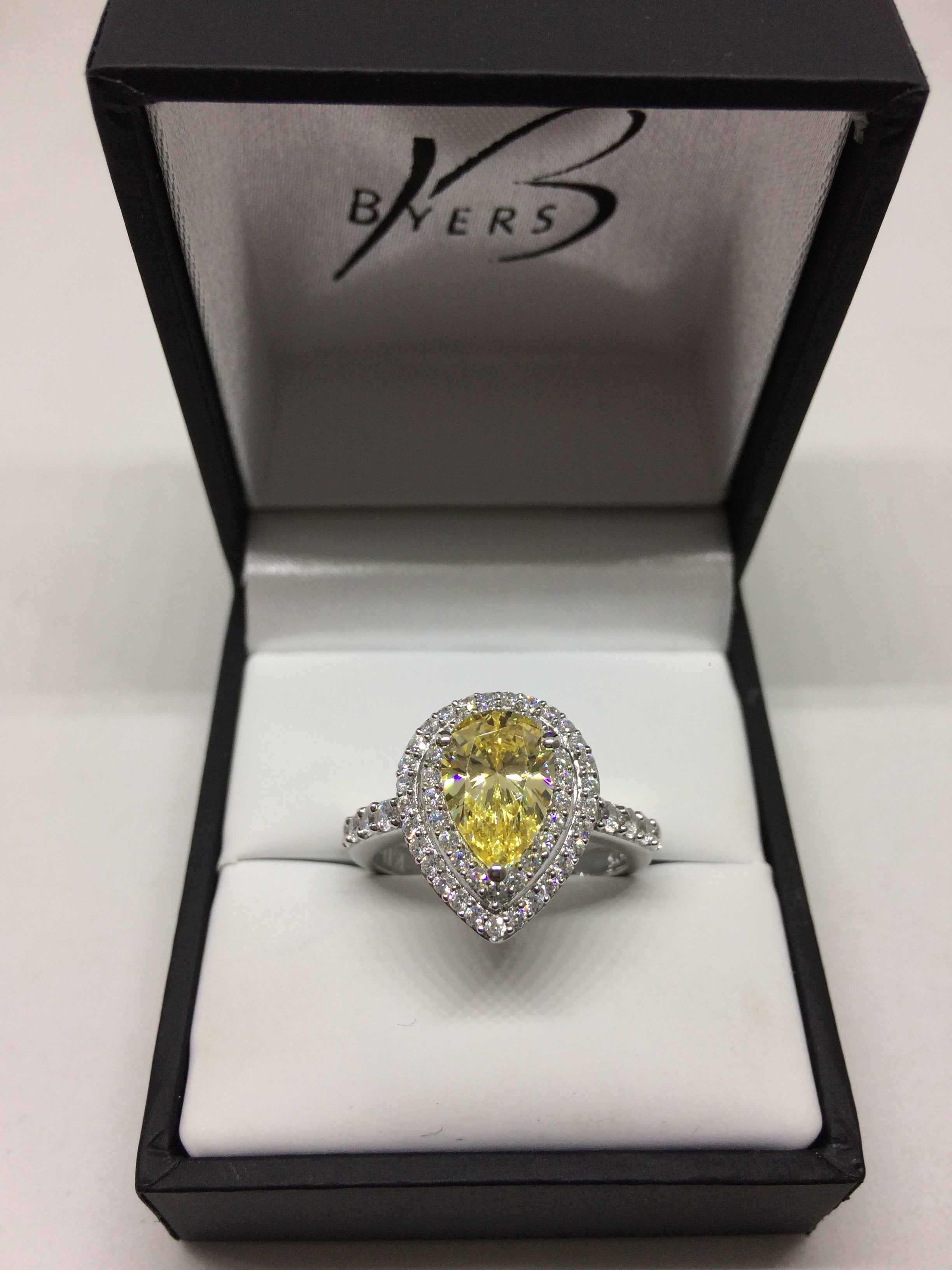 Sterling Silver Citrine Cubic Zirconia Pear with Cubic Zirconia Ring #