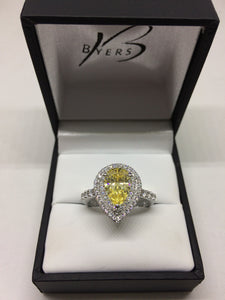 Sterling Silver Citrine Cubic Zirconia Pear with Cubic Zirconia Ring #