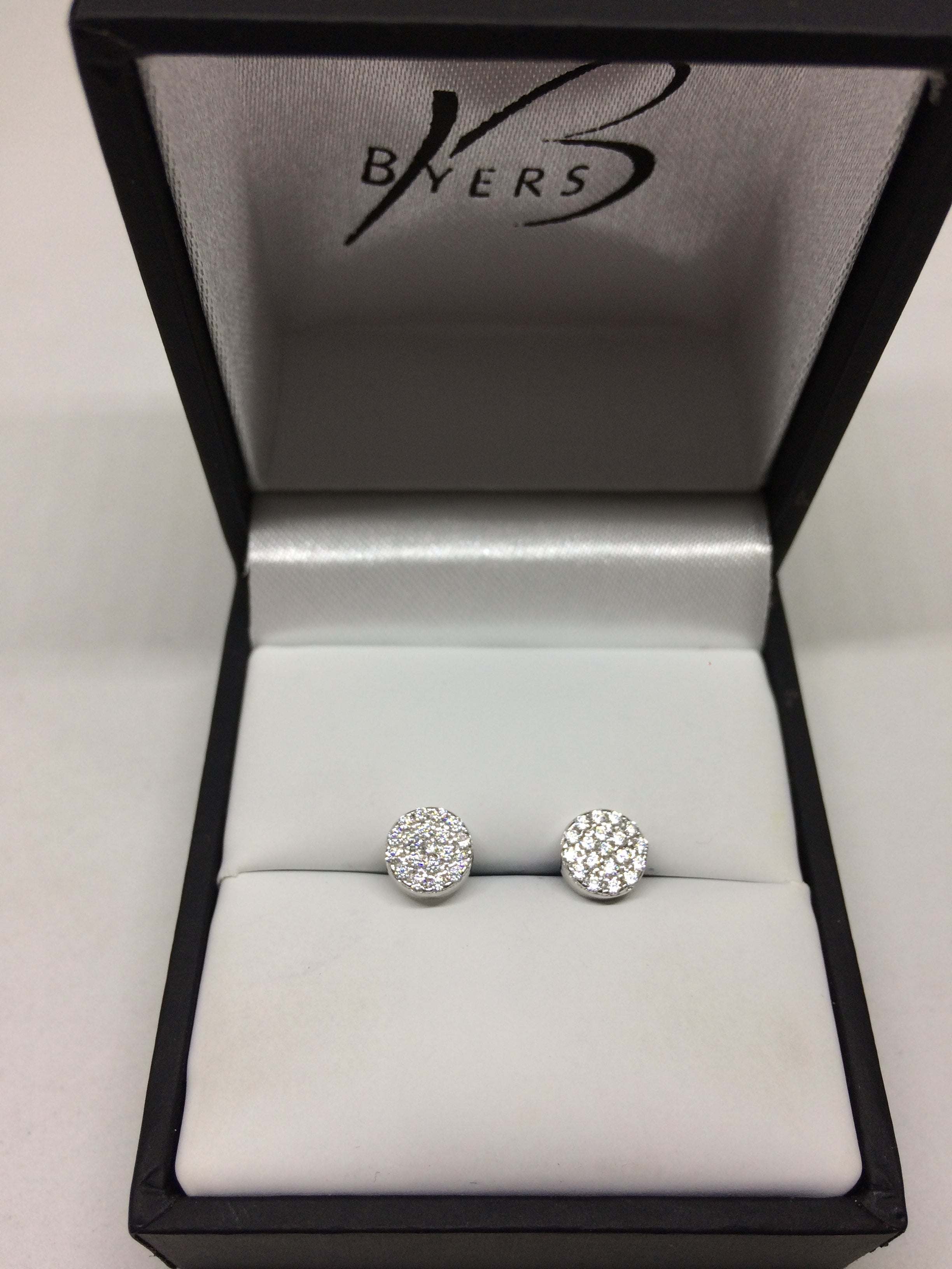Sterling Silver Cubic Zirconia Pave 7mm Circle Stud Earrings