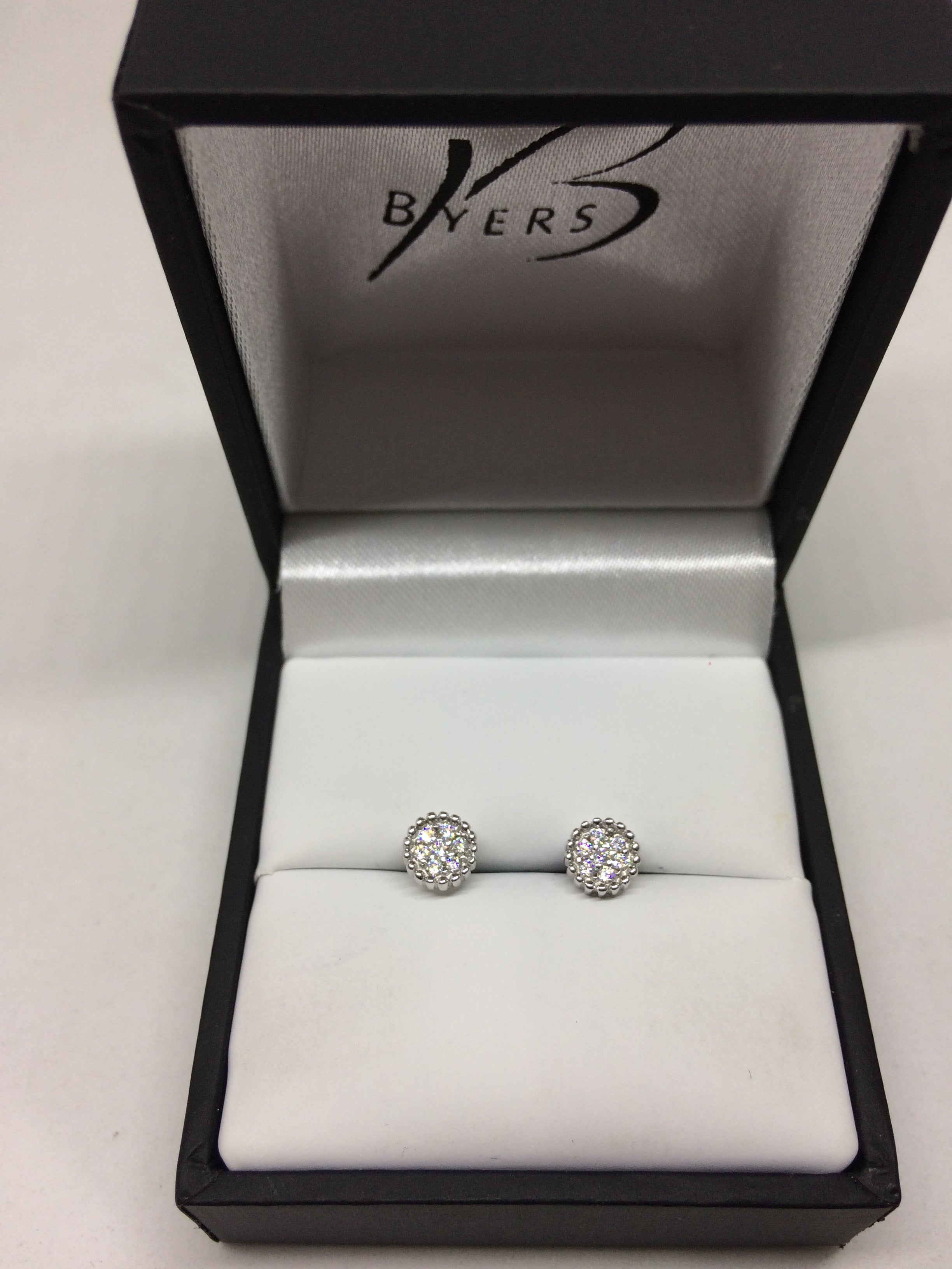 Sterling Silver 5mm Crown Set Cubic Zirconia Cluster Earrings #