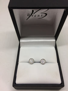 Sterling Silver 5mm Crown Set Cubic Zirconia Cluster Earrings #