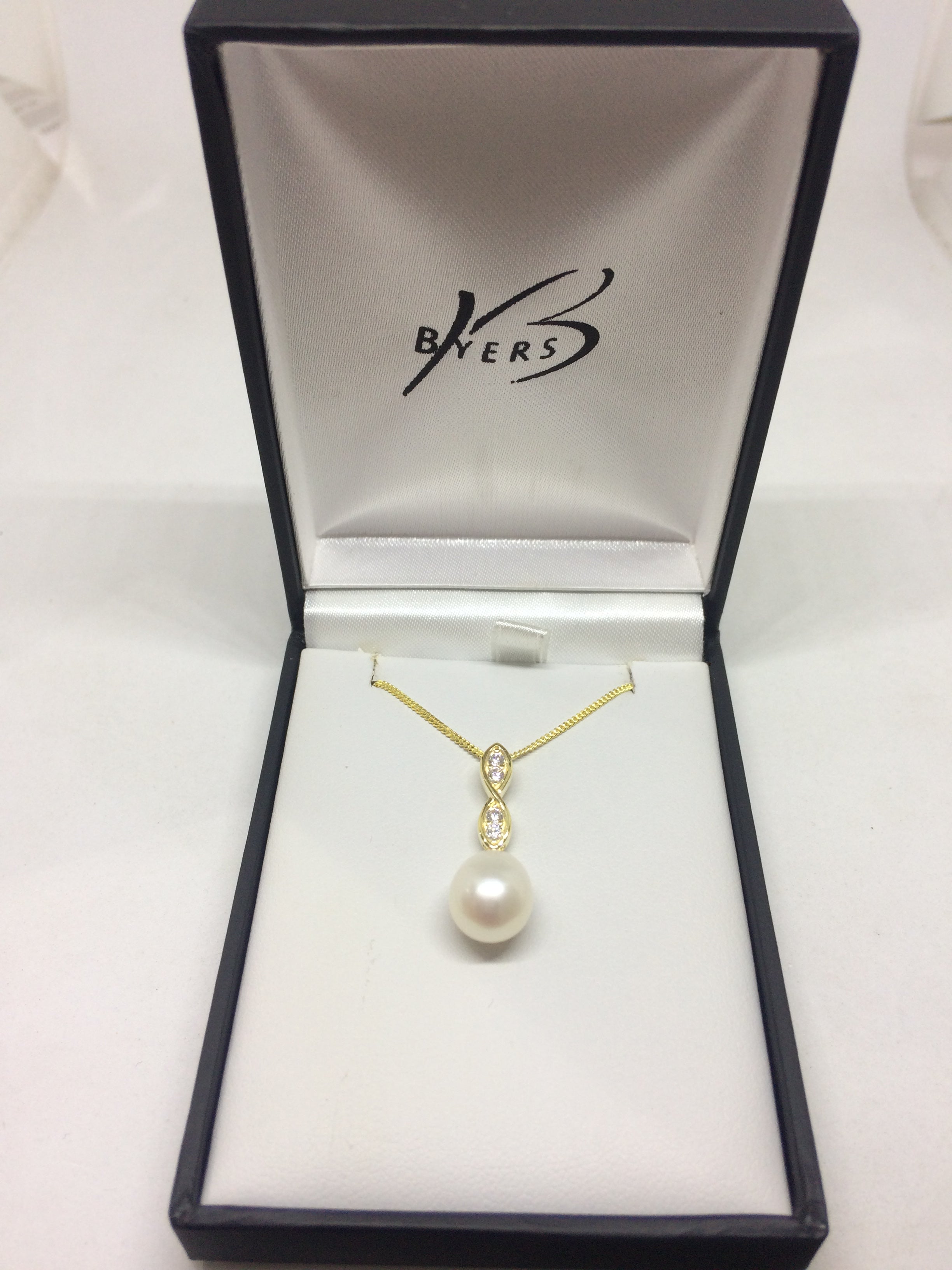 Sterling Silver White Cubic Zirconia Twist Drop with Freshwater Pearl Pendant #22941
