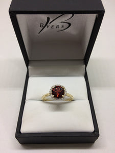 9ct Yellow Gold Diamond 7 Garnet Halo Ring #22445