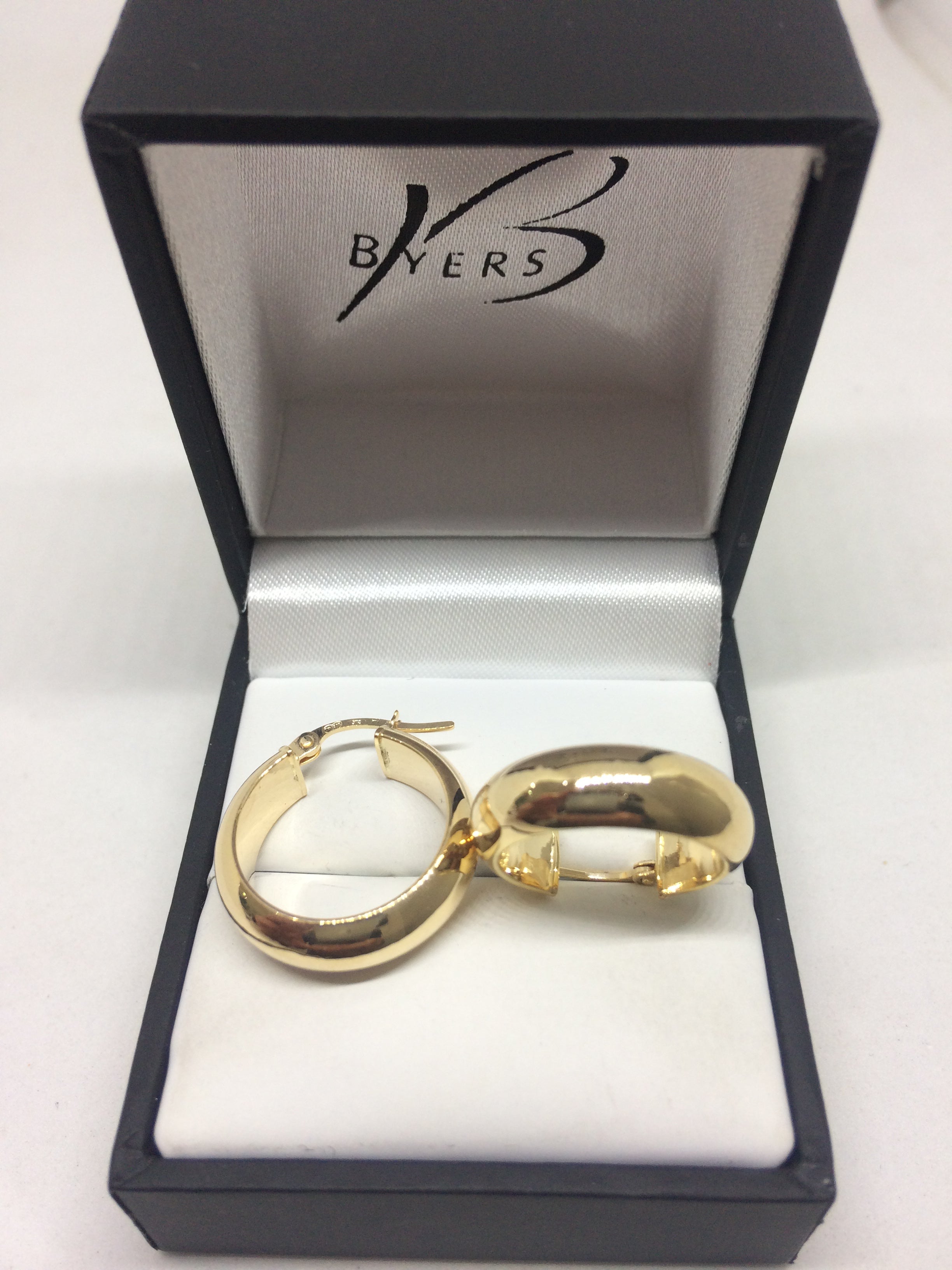 9ct Yellow Gold Half Round Plain Hoop Earrings #